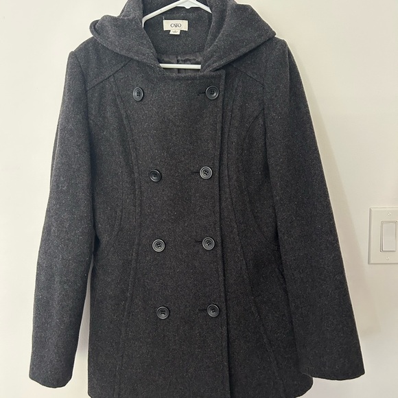 Cato Dark Gray Hooded Wool Pea Coat - Picture 2 of 11